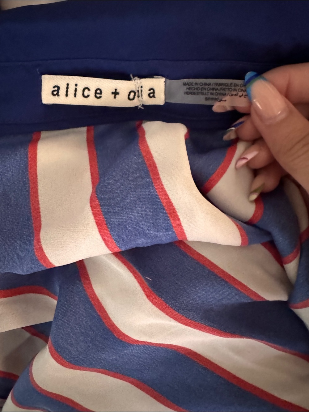 Alice + Olivia Blue, White & Red Striped Maxi Shirt Dress - Picture 5 of 5
